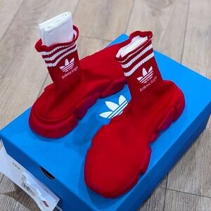 $995 Men's Balenciaga x Adidas Speed Knit Sock Sneakers Red/White 43 US 10
